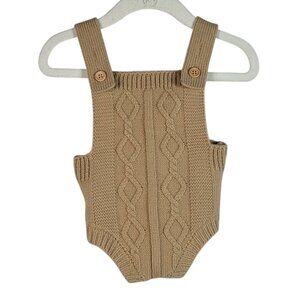 So 'Dorable Knit One Piece Romper Tan Brown 0-12M Buttons Cable Knit Photoshoot